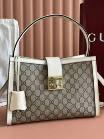 GG original fabric padlock large top handle bag 838991 white