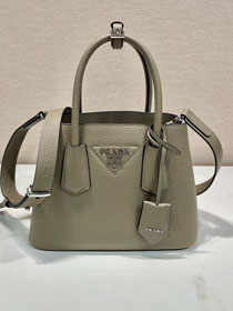 Prada original grained calfskin double small bag 1BG443 grey