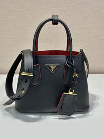 Prada original saffiano calfskin double small bag 1BG443 black&red