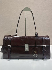 Prada original calfskin large handbag 1BN024 dark brown