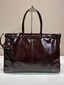 Prada original calfskin bonnie tote bag 2VG128 dark brown