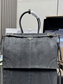 Prada original suede bonnie maxi tote bag 1BA439 grey
