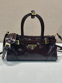 Prada original calfskin bonnie mini tote bag 1BA486 dark brown