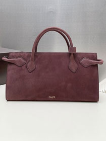 Alaia original nubuck calfskin medium le teckel tote bag AL0016 bordeaux