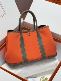 Hermes original canvas medium garden party 30 bag HG0031 grey etoupe&orange