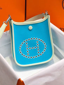 Hermes original canvas mini evelyne tpm 17 shoulder bag E17 blue atoll 