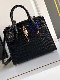 Louis vuitton original crocodile calfskin city steamer mm bag M84672 black