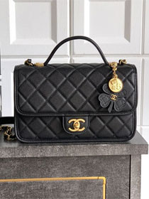 CC original grained calfskin medium flap bag AS3653 black