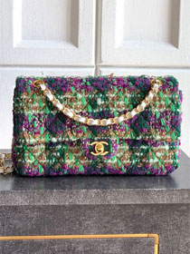 CC original tweed medium flap bag A01112 green