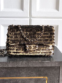 CC original sequins mini flap bag AS6171 black&gold