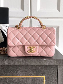 CC original grained calfskin small top handle flap bag AS5701 pink