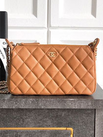 CC original grained calfskin clutch with chain AP4704 caramel