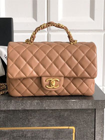 CC original grained calfskin top handle flap bag AS5702 caramel