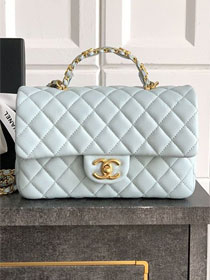 CC original grained calfskin top handle flap bag AS5702 light blue