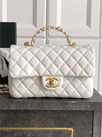 CC original grained calfskin top handle flap bag AS5702 white