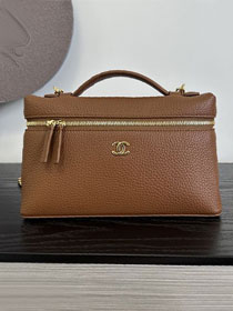 CC grained calfskin large vanity with chain AP5347 brown