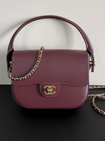 CC calfskin top handle mini flap bag AS6424 bordeaux