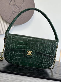 CC crocodile calfskin top handle small flap bag AS6425 green