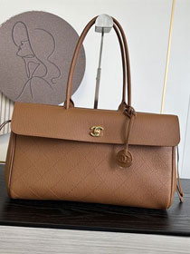 CC grained calfskin medium shopping bag AS6428 brown
