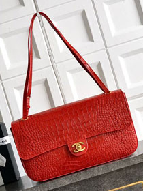CC crocodile calfskin maxi flap bag AS6231 red