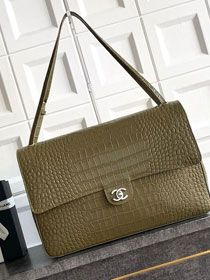 CC crocodile calfskin maxi flap bag AS6233 green