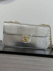 CC lizard calfskin small flap bag AS6340 silver